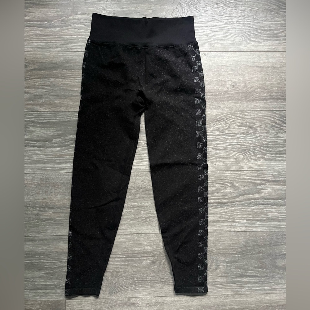 Victoria’s Secret Pink Active Black Silver Checkered High waist Leggings Size M